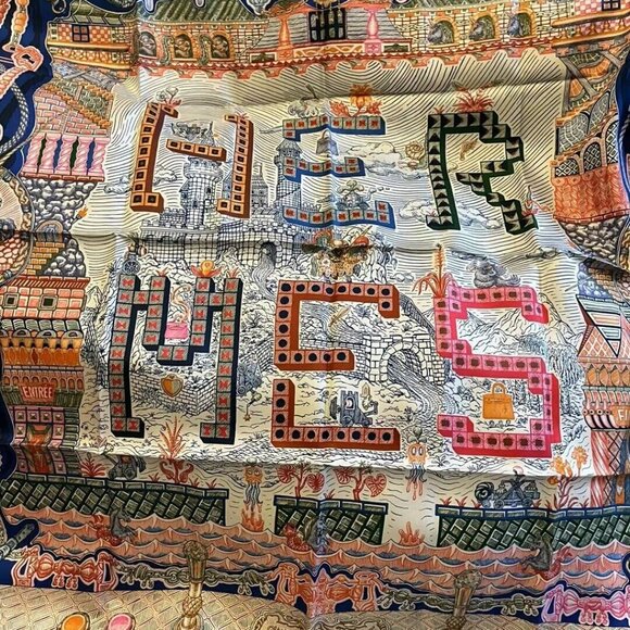 NWT HERMES Super Silk Quest Scarf 90cm Silk Logo Maze Block Game Carre Unused - Picture 2 of 6